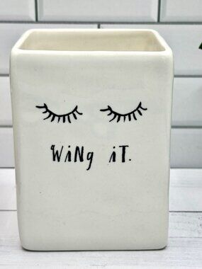 Rae Dunn Artisan Collection "Wing It" Ceramic Square Makeup Brush Holder
